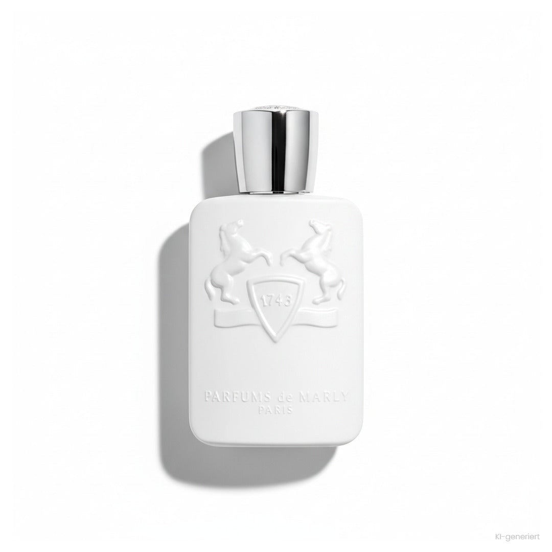Parfums de Marly Galloway Eau de Parfum, matter weißer Flakon mit silberner Kappe und Pferde-Emblem