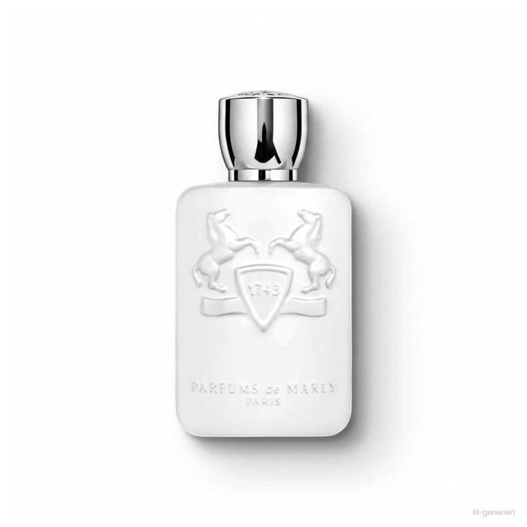 Parfums de Marly Galloway Eau de Parfum, weißer Flakon mit silberner Chrom-Kappe und geprägten Pferden