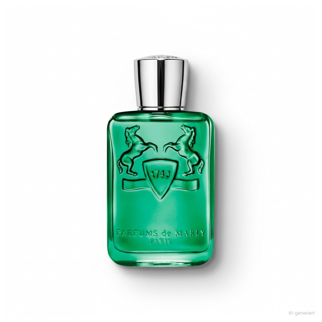 Parfums de Marly Greenley Eau de Parfum, grüner Flakon mit silberner Kappe und geprägten Pferden
