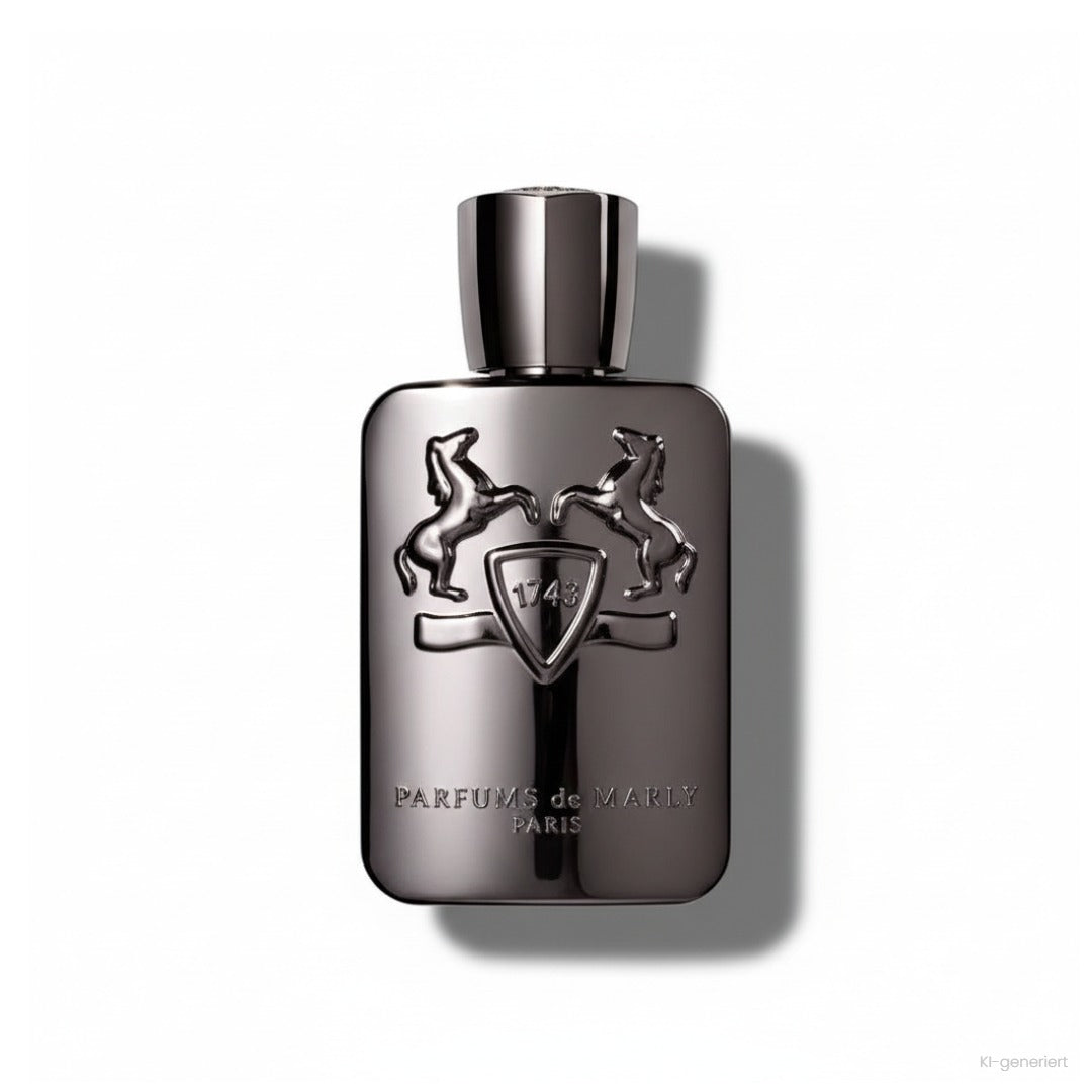 Parfums de Marly Herod Eau de Parfum, dunkler gunmetal-farbener Flakon mit Pferde-Emblem und 1743-Wappen