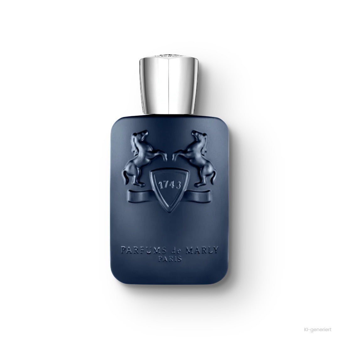 Parfums de Marly Layton Eau de Parfum, marineblauer Flakon mit silberner Kappe und geprägten Pferden