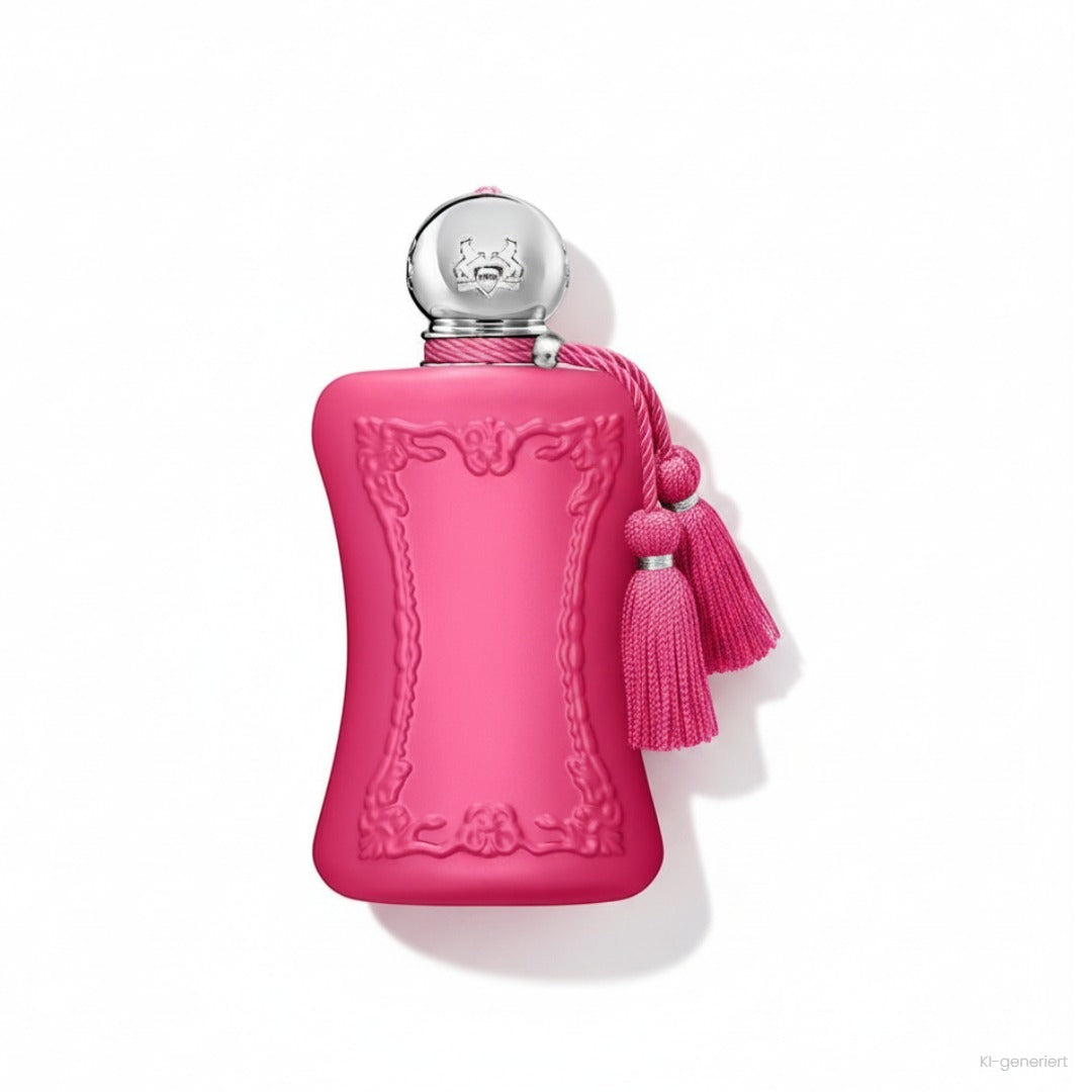 Parfums de Marly Oriana Eau de Parfum, pinker Flakon mit silberner Kugelkappe und pinken Quasten