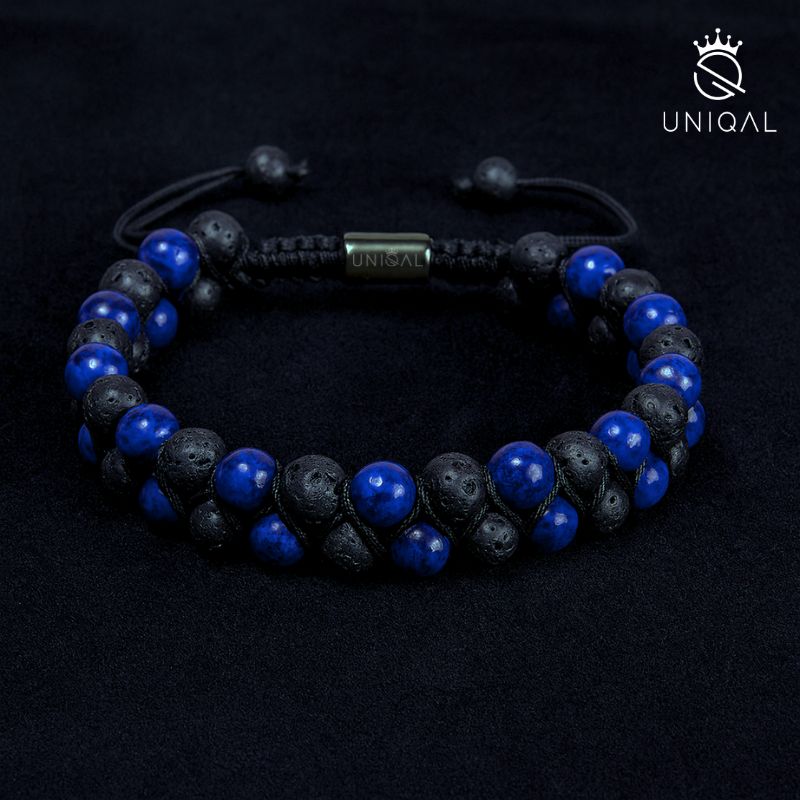 PERLENARMBAND LAPISAZULI & LAVASTEIN 6MM