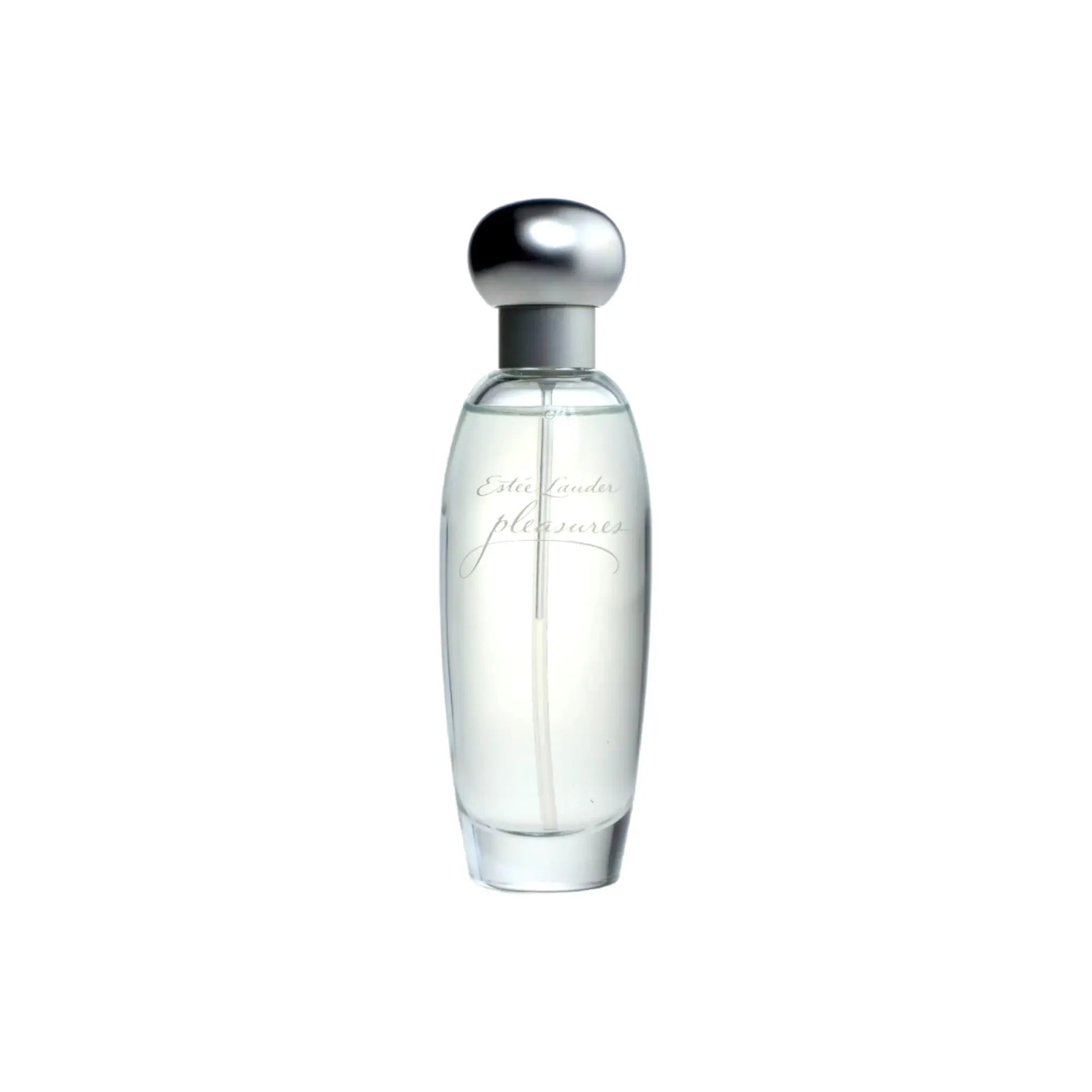 Klares Eau de Parfum in elegantem, durchsichtigem Flakon mit silbernem Verschluss.