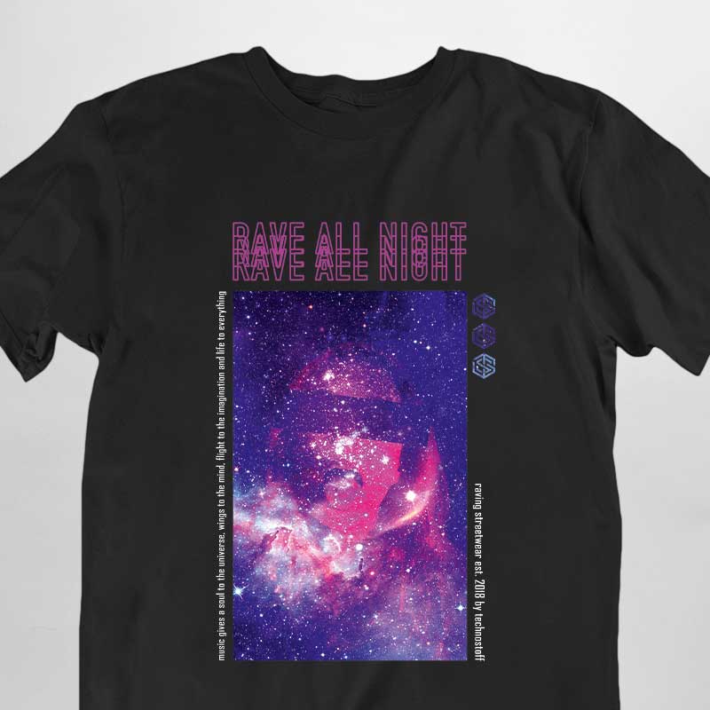 Rave All Night T-Shirt (schwarz, unisex)