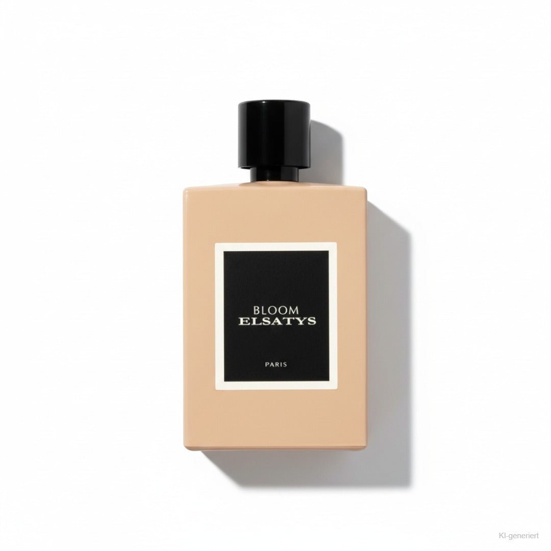 Reyane Tradition Bloom Elsatys Eau de Parfum 100ml – beige Flasche liegend freigestellt auf weißem Hintergrund