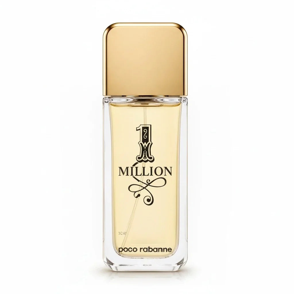 Ein Flakon des Parfums Paco Rabanne 1 Million mit goldenem Verschluss und hellem Duft.