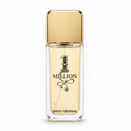 Ein Flakon des Parfums Paco Rabanne 1 Million mit goldenem Verschluss und hellem Duft.