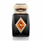 Luxuriöser schwarzer Parfumflakon mit goldfarbenem Verschluss und rautenförmigem Detail