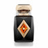 Luxuriöser schwarzer Parfumflakon mit goldfarbenem Verschluss und rautenförmigem Detail