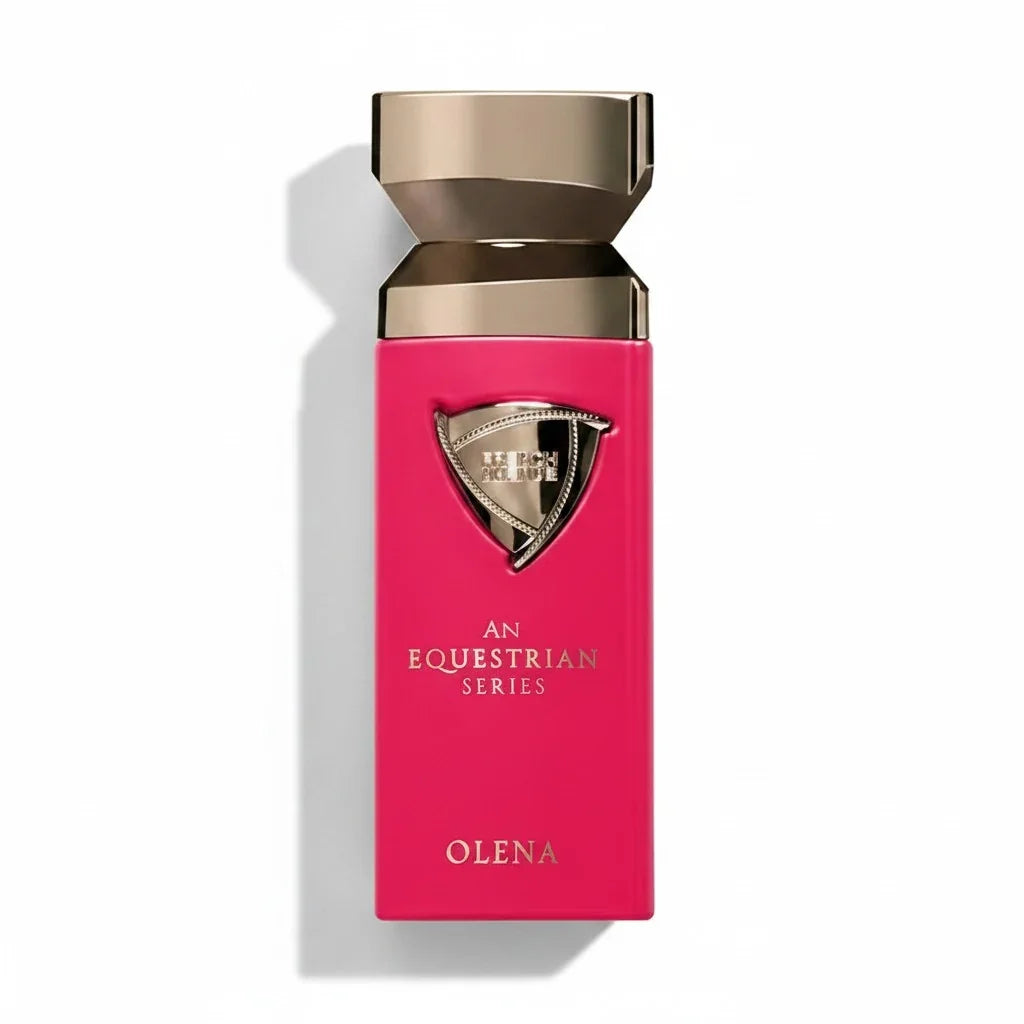 Pinkfarbenes Parfumflakon 'Olena' aus der An Equestrian Series mit goldenem Verschluss