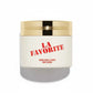 Weiße Dose der LA FAVORITE Body Cream mit goldenem Deckel vor weißem Hintergrund