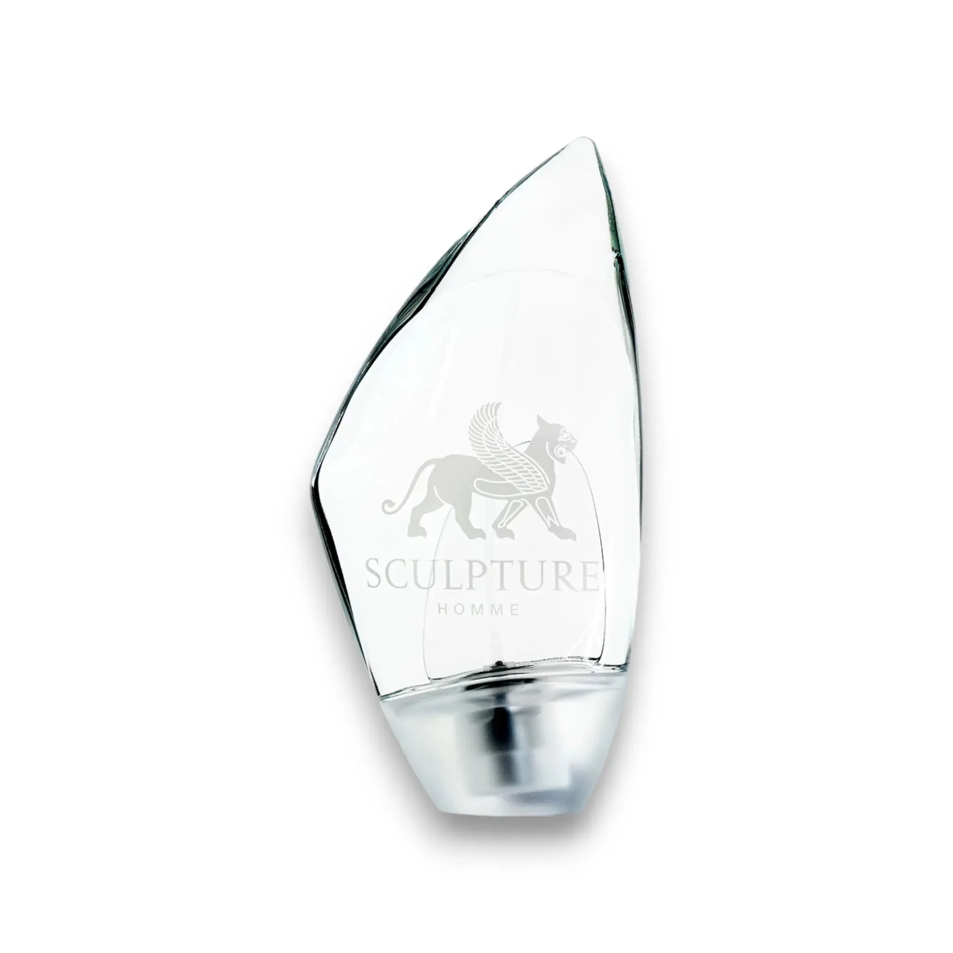 Sculpture Homme Eau de Toilette Flakon, Parfümflasche mit modernem Design auf weißem Hintergrund