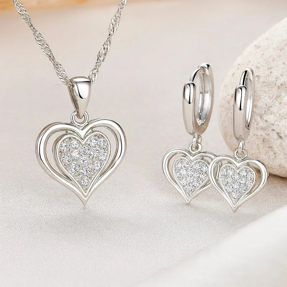 Schmuck Set aus 925er Sterling Silber, Diamond Heart