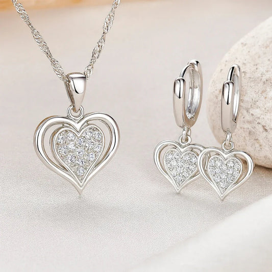 Schmuck Set aus 925er Sterling Silber, Diamond Heart