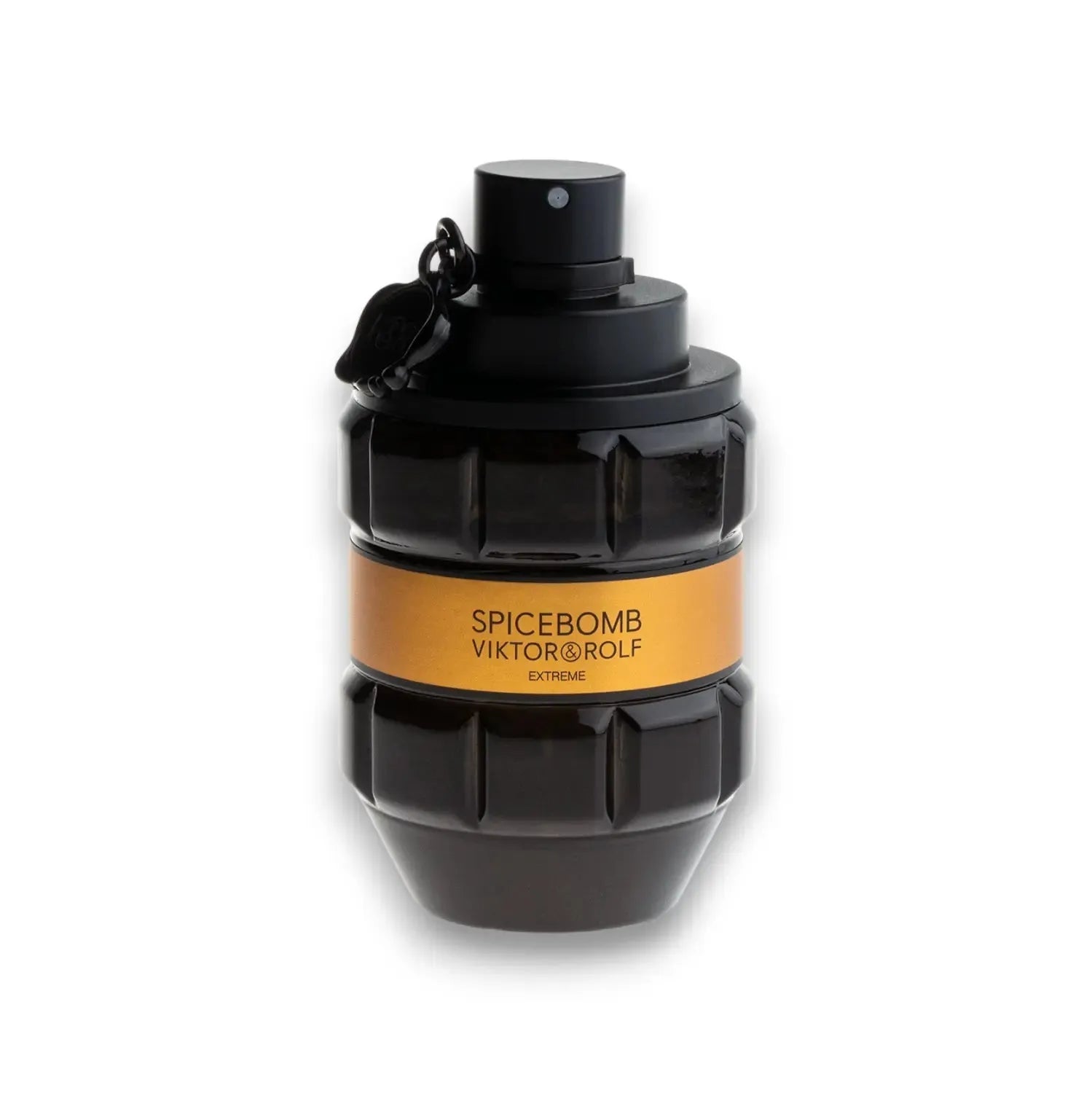 Schwarzer Parfumflakon mit goldener Banderole, Aufschrift Spicebomb Extreme Viktor&Rolf.