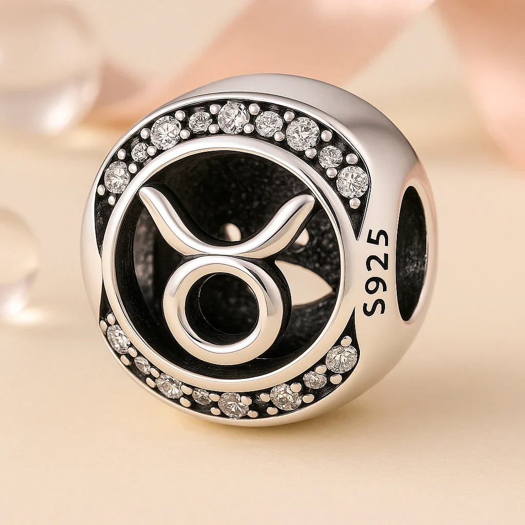 Armband / Charm aus 925er Sterling-Silber, mit Motiv Sternzeichen, Kugel, 1,2cm