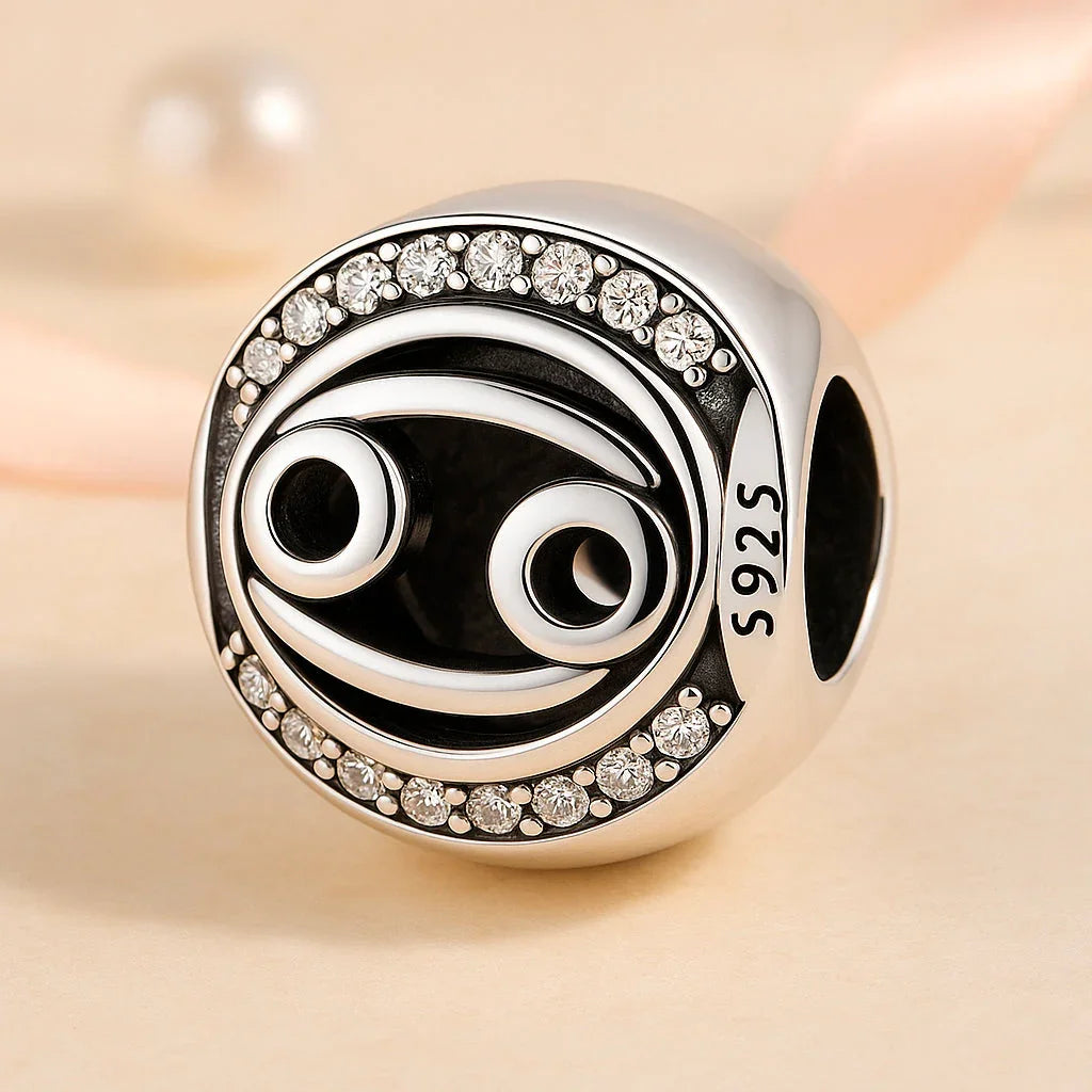 Armband / Charm aus 925er Sterling-Silber, mit Motiv Sternzeichen, Kugel, 1,2cm