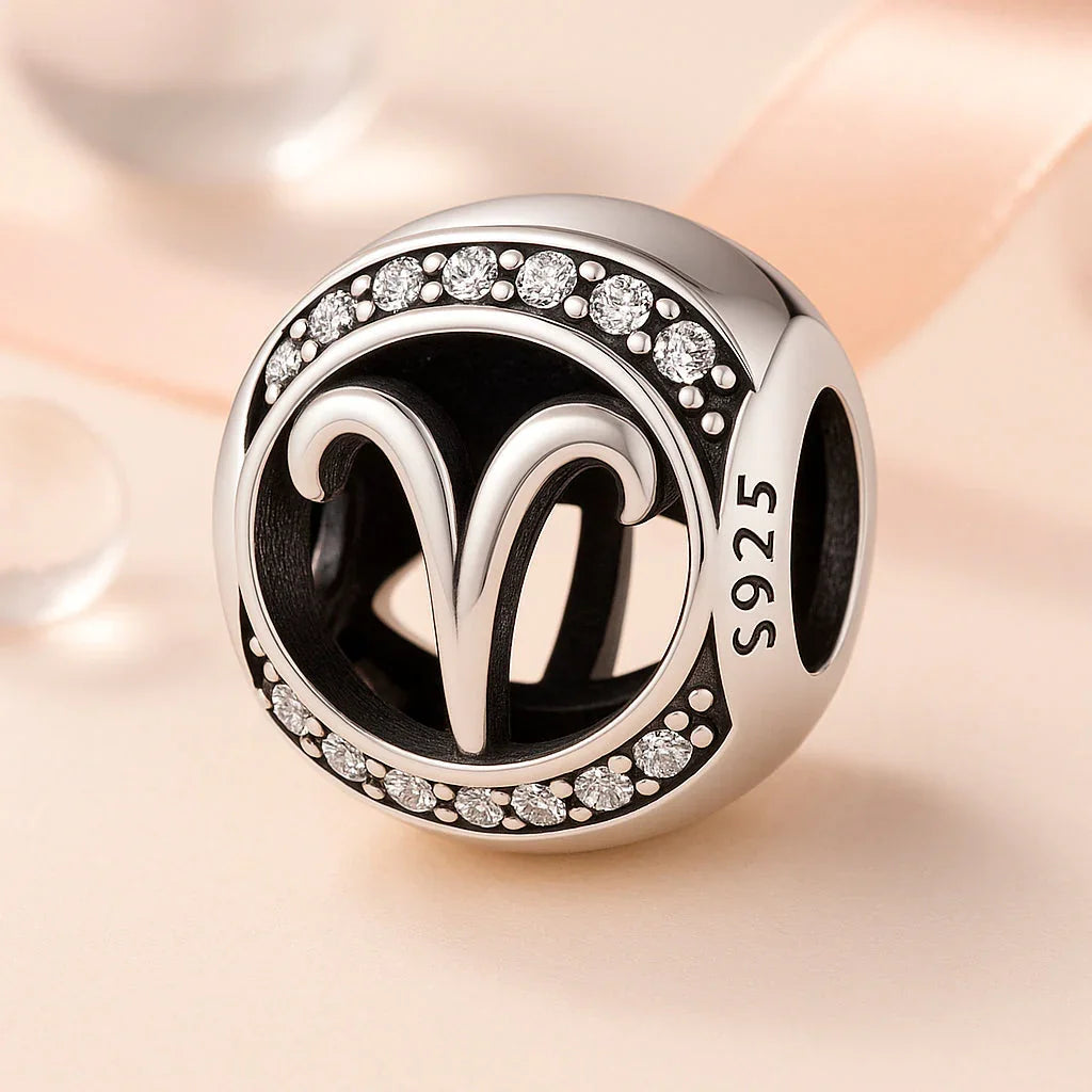 Armband / Charm aus 925er Sterling-Silber, mit Motiv Sternzeichen, Kugel, 1,2cm