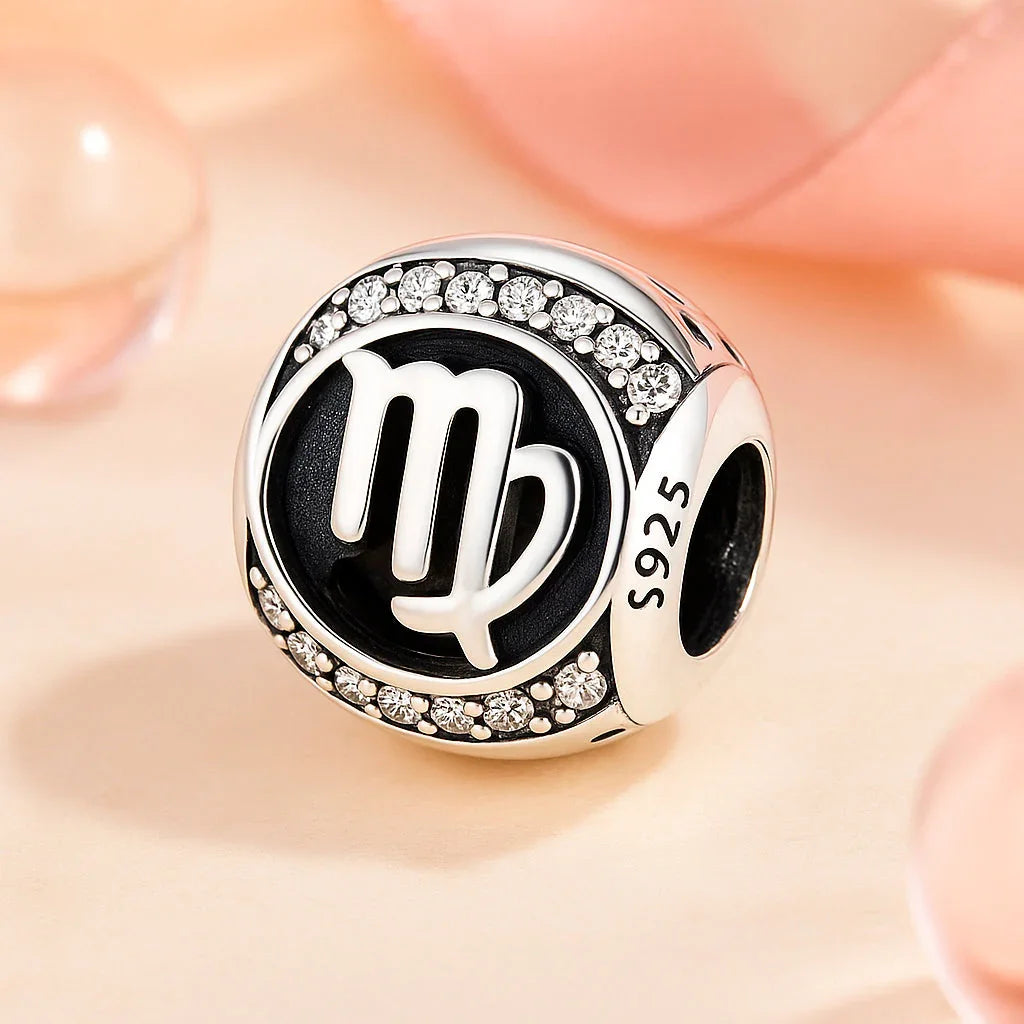 Armband / Charm aus 925er Sterling-Silber, mit Motiv Sternzeichen, Kugel, 1,2cm