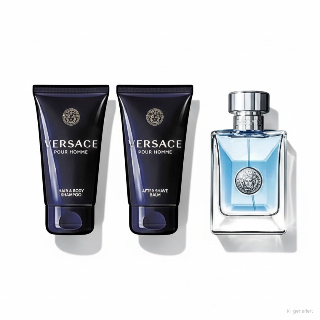 Versace Pour Homme Set 50 ml mit Eau de Toilette, Hair & Body Shampoo und After Shave Balm
